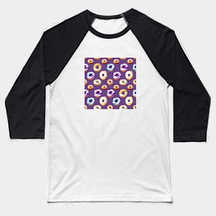 Variety Donuts on Purple - All Over Print Design Baseball T-Shirt